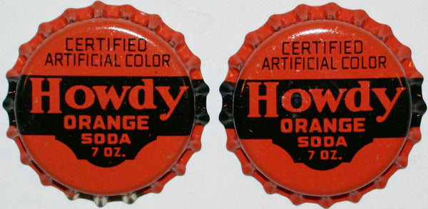 Soda pop bottle caps HOWDY ORANGE Lot of 2 cork lined unused and new old stock