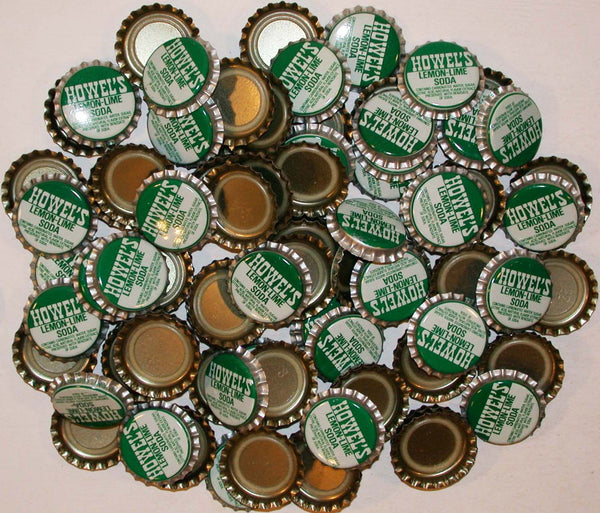 Soda pop bottle caps Lot of 100 HOWELS LEMON LIME plastic lined new old stock