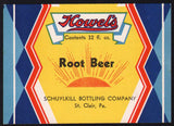 Vintage soda pop bottle label HOWELS ROOT BEER St Clair PA unused new old stock