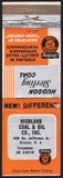 Vintage matchbook cover HUDSON STERLING COAL Highland Coal Oil Orange New Jersey