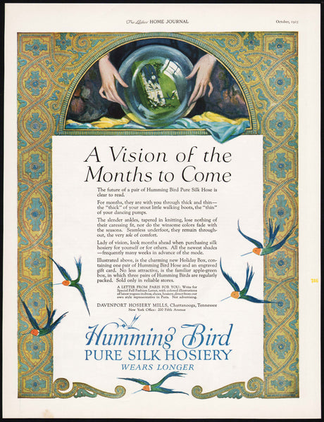 Vintage magazine ad HUMMINGBIRD SILK HOSIERY 1925 Hayden Hayden artwork 2 page