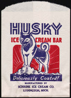 Vintage bag HUSKY ICE CREAM BAR dog pictured Ludington Michigan unused n-mint
