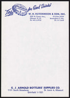 Vintage note sheet HUTCHINSON CROWNS bottle caps Bottlers Supplies St Louis MO
