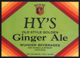 Vintage soda pop bottle label HYS GINGER ALE Oakland California unused n-mint+