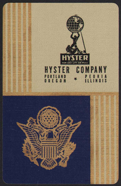 Vintage playing card HYSTER COMPANY blue Atlas Portland Oregon Peoria Illinois