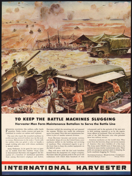 Vintage magazine ad IH INTERNATIONAL HARVESTER 1942 WWII Charleson art soldiers