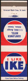 Vintage matchbook cover I LIKE IKE Sunflower Hotel R R Biggs Mgr Abilene Kansas