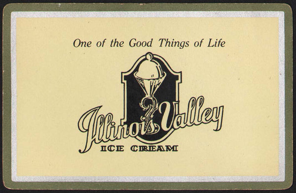 Vintage playing card ILLINOIS VALLEY ICE CREAM cream background Streator Ottawa