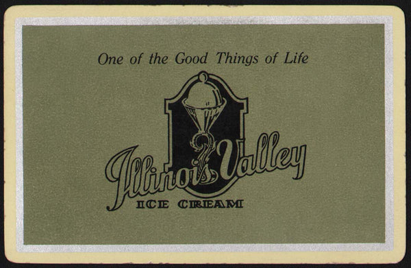 Vintage playing card ILLINOIS VALLEY ICE CREAM green background Streator Ottawa