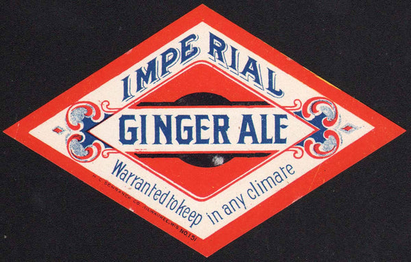 Vintage soda pop bottle label IMPERIAL GINGER ALE diamond shaped new old stock
