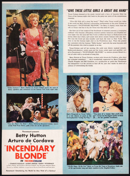 Vintage magazine ad INCENDIARY BLONDE movie 1945 Betty Hutton Arturo De Cordova