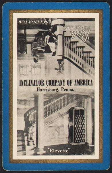 Vintage playing card INCLINATOR COMPANY OF AMERICA blue Harrisburg Pennsylvania