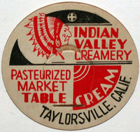 Vintage milk bottle cap INDIAN VALLEY CREAMERY indian pictured Taylorsville California