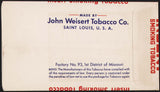 Vintage bag INSERT Smoking Tobacco pack pictured John Weisert Tobacco Saint Louis MO