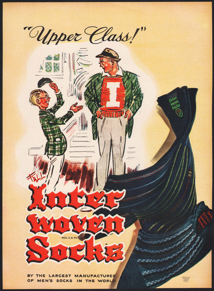 Vintage magazine ad INTERWOVEN SOCKS from 1946 Upper Class Frederick Fell art