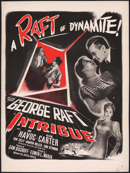 Vintage magazine ad INTRIGUE movie from 1948 George Raft June Havoc Helen Carter