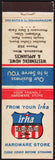 Vintage matchbook cover IRHA HARDWARE STORE Westenberg Woodstock Minnesota