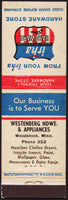 Vintage matchbook cover IRHA HARDWARE STORE Westenberg Woodstock Minnesota
