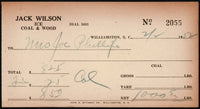 Vintage receipt JACK WILSON Ice Coal and Wood 1952 Williamston South Carolina