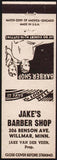 Vintage matchbook cover JAKES BARBER SHOP with men pictured Willmar Minnesota