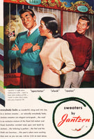 Vintage magazine ad JANTZEN sweaters from 1947 picturing Pete Hawley artwork