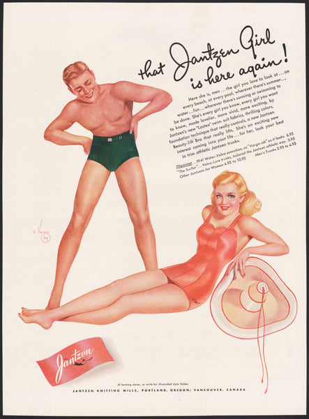 Vintage magazine ad JANTZEN swimsuits from 1941 pinup girl Alberto Vargas art