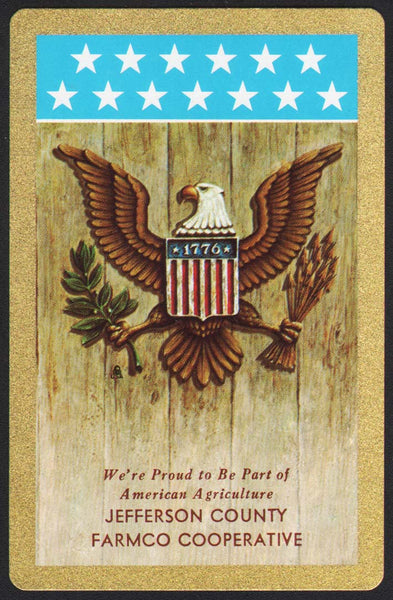 Vintage playing card JEFFERSON COUNTY FARMCO COOPERATIVE with 1776 eagle picture