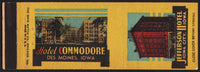 Vintage matchbook cover JEFFERSON HOTEL Iowa City and Hotel Commodore Des Moines