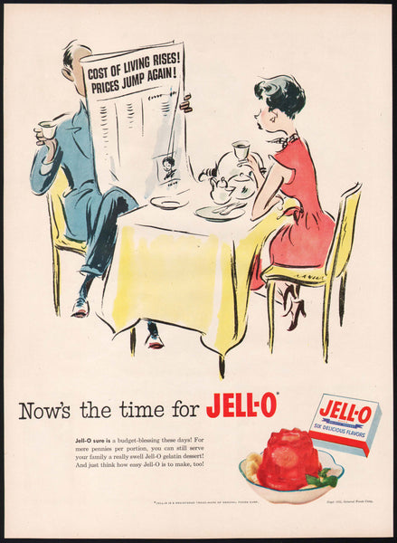 Vintage magazine ad JELLO GELATIN DESSERT from 1952 budget friendly dessert