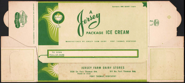 Vintage box JERSEY ICE CREAM Jersey Farm Dairy Fort Thomas Kentucky 1932 unused