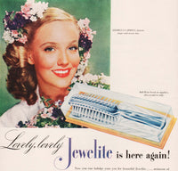 Vintage magazine ad JEWELITE hair brush from 1946 with Georgia Carroll pictured