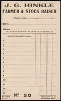 Vintage receipt J G HINKLE Farmer and Stock Raiser Bigelow MO unused n-mint+