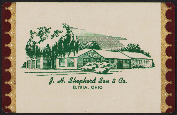 Vintage playing card J H SHEPHERD SON and CO picturing the building Elyria Ohio