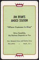 Vintage playing card JIM RYANS AMOCO STATION gas and oil Pawtucket Rhode Island