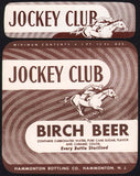 Vintage soda pop bottle label JOCKEY CLUB BIRCH BEER horse pictured Hammonton NJ
