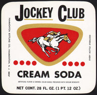 Vintage soda pop bottle label JOCKEY CLUB CREAM SODA horse pictured Hammonton NJ