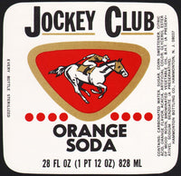 Vintage soda pop bottle label JOCKEY CLUB ORANGE horse pictured Hammonton NJ