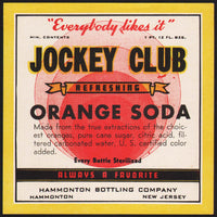 Vintage soda pop bottle label JOCKEY CLUB ORANGE SODA Hammonton NJ new old stock
