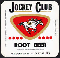 Vintage soda pop bottle label JOCKEY CLUB ROOT BEER horse pictured Hammonton NJ