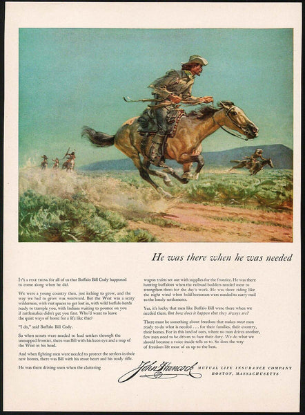 Vintage magazine ad JOHN HANCOCK Life Insurance 1951 Buffalo Bill Cody artwork