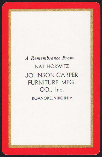 Vintage playing card JOHNSON CARPER FURNITURE MFG Nat Horwitz Roanoke Virginia