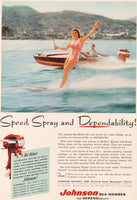 Vintage magazine ad JOHNSON SEA HORSES OUTBOARD MOTORS 1956 woman waterskiing