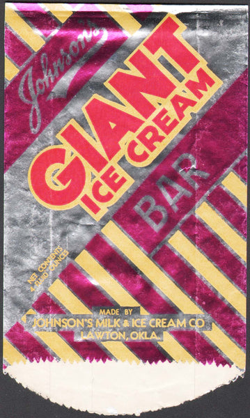 Vintage bag JOHNSONS Giant Ice Cream Bar Lawton Oklahoma new old stock n-mint
