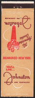 Vintage matchbook cover JOHNSTON CANDIES and CHOCOLATES man Milwaukee New York