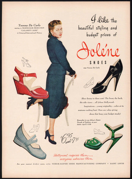 Vintage magazine ad JOLENE SHOES 1949 Yvonne De Carlo from Calamity Jane movie