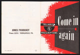 Vintage brochure JONES PHARMACY Come In Again dated 1952 Youngsville PA n-mint