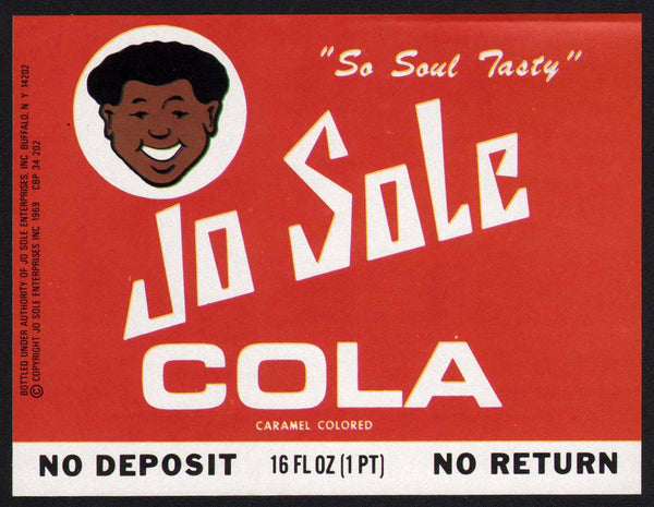 Vintage soda pop bottle label JO SOLE COLA with OJ Simpson pictured Buffalo NY