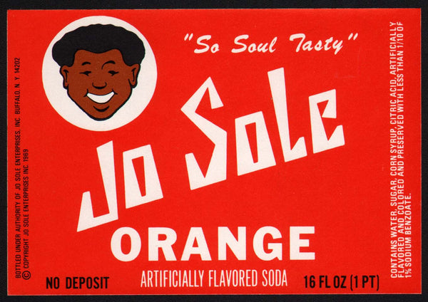 Vintage soda pop bottle label JO SOLE ORANGE 16oz OJ Simpson pictured Buffalo NY