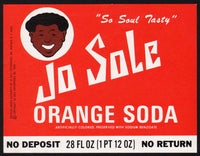 Vintage soda pop bottle label JO SOLE ORANGE 28oz with OJ Simpson pictured Buffalo NY