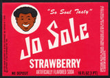 Vintage soda pop bottle label JO SOLE STRAWBERRY 16oz OJ Simpson pictured Buffalo NY